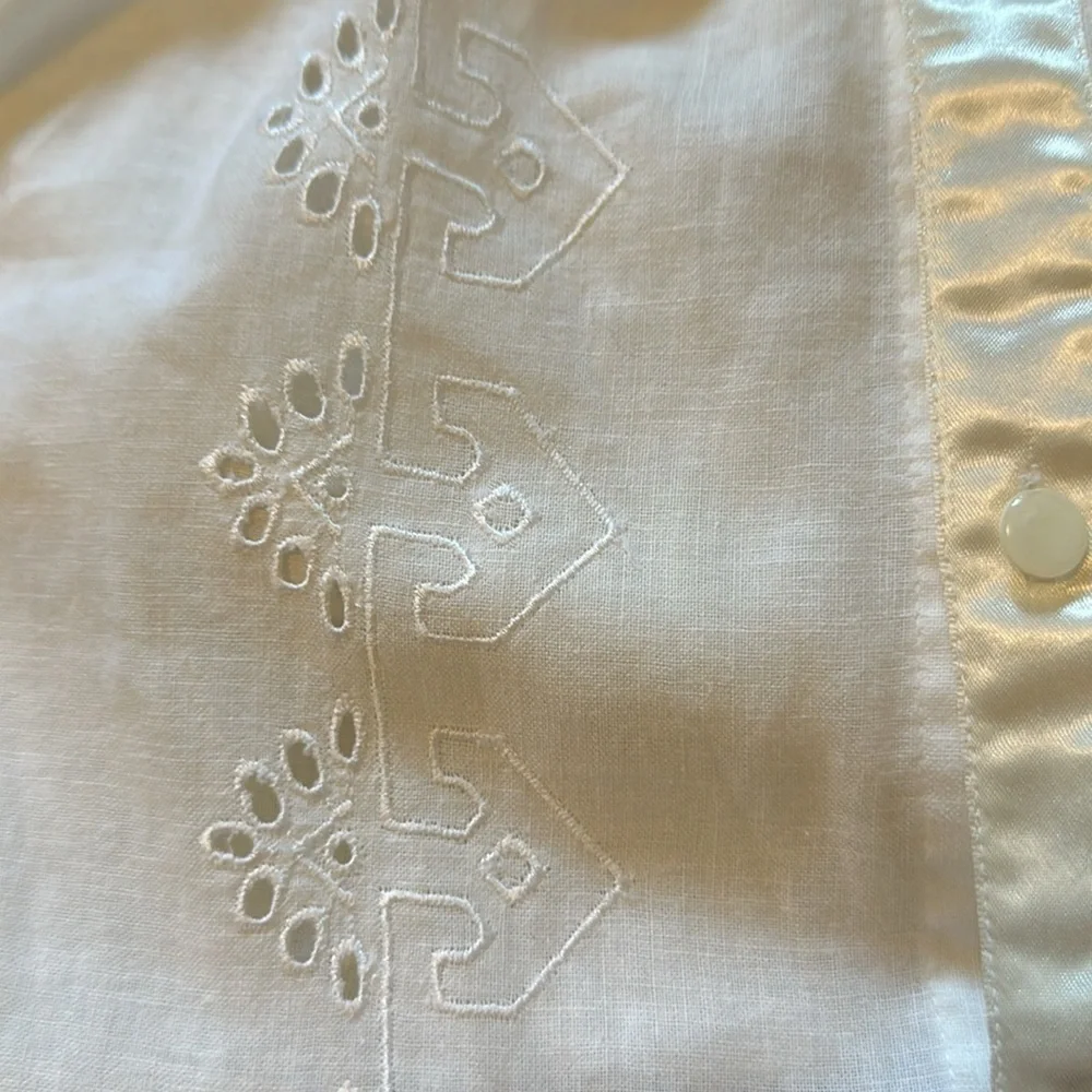 Lizwear White Vintage Boho Eyelet Peasant Prairie Embroidered Blouse GVC M